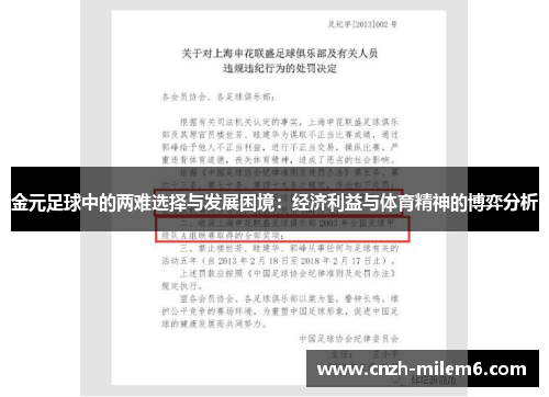 金元足球中的两难选择与发展困境：经济利益与体育精神的博弈分析