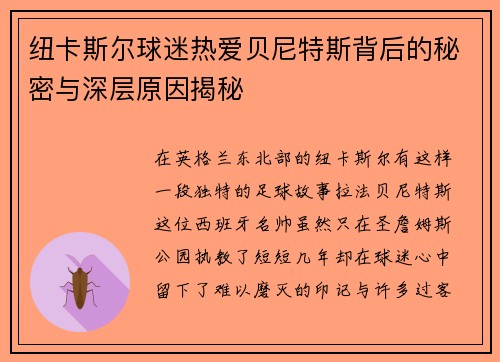 纽卡斯尔球迷热爱贝尼特斯背后的秘密与深层原因揭秘
